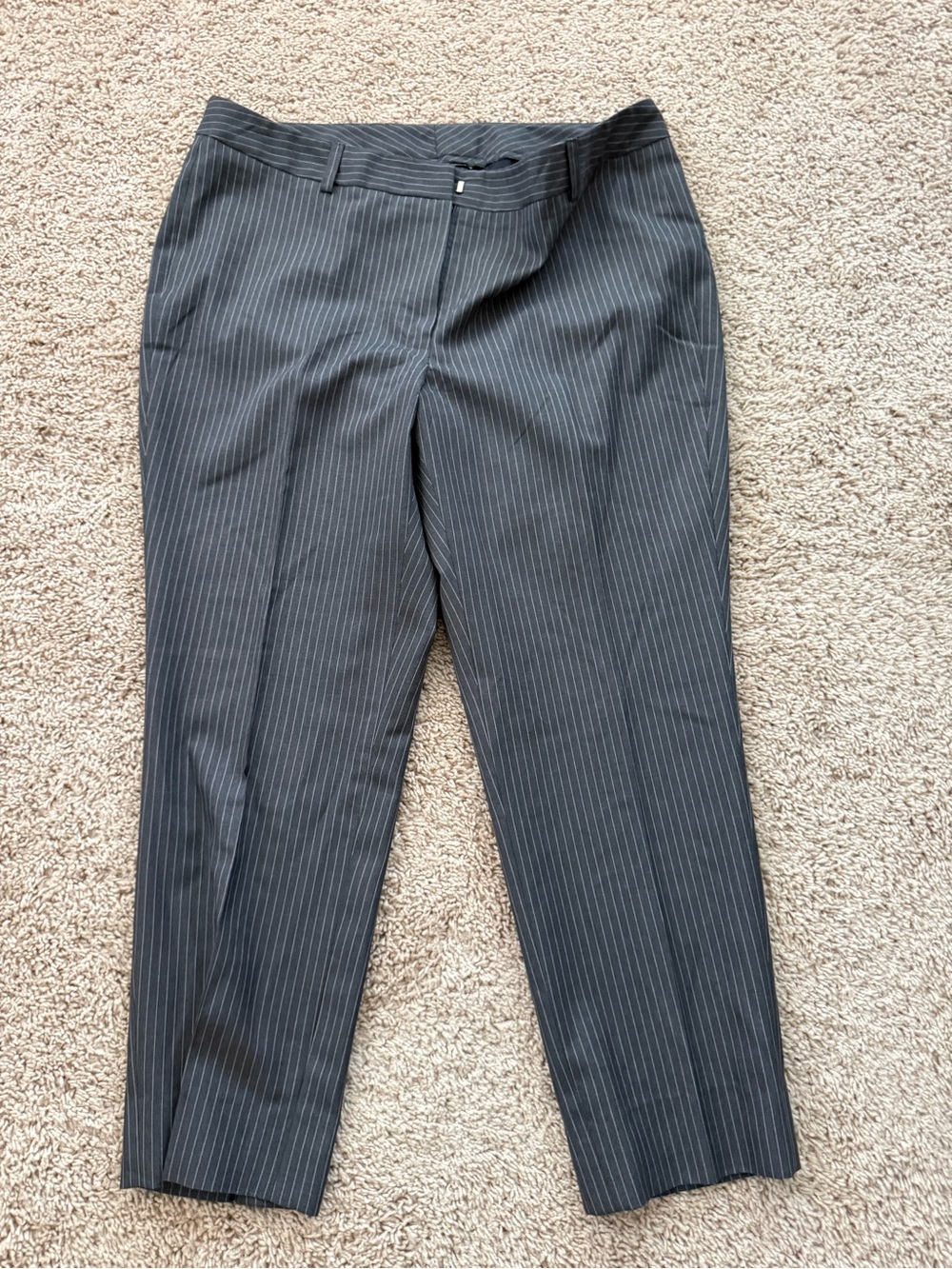 Hand Crafted Gray Pinstripe Straight Leg Pants. 14 size